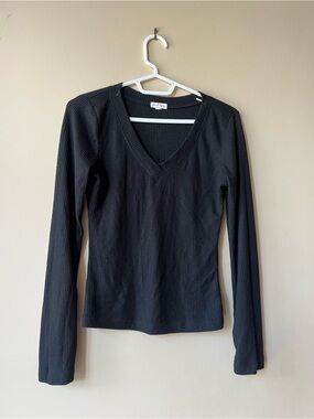 Heart Hips Black Ribbed V-Neck Long Sleeve Top